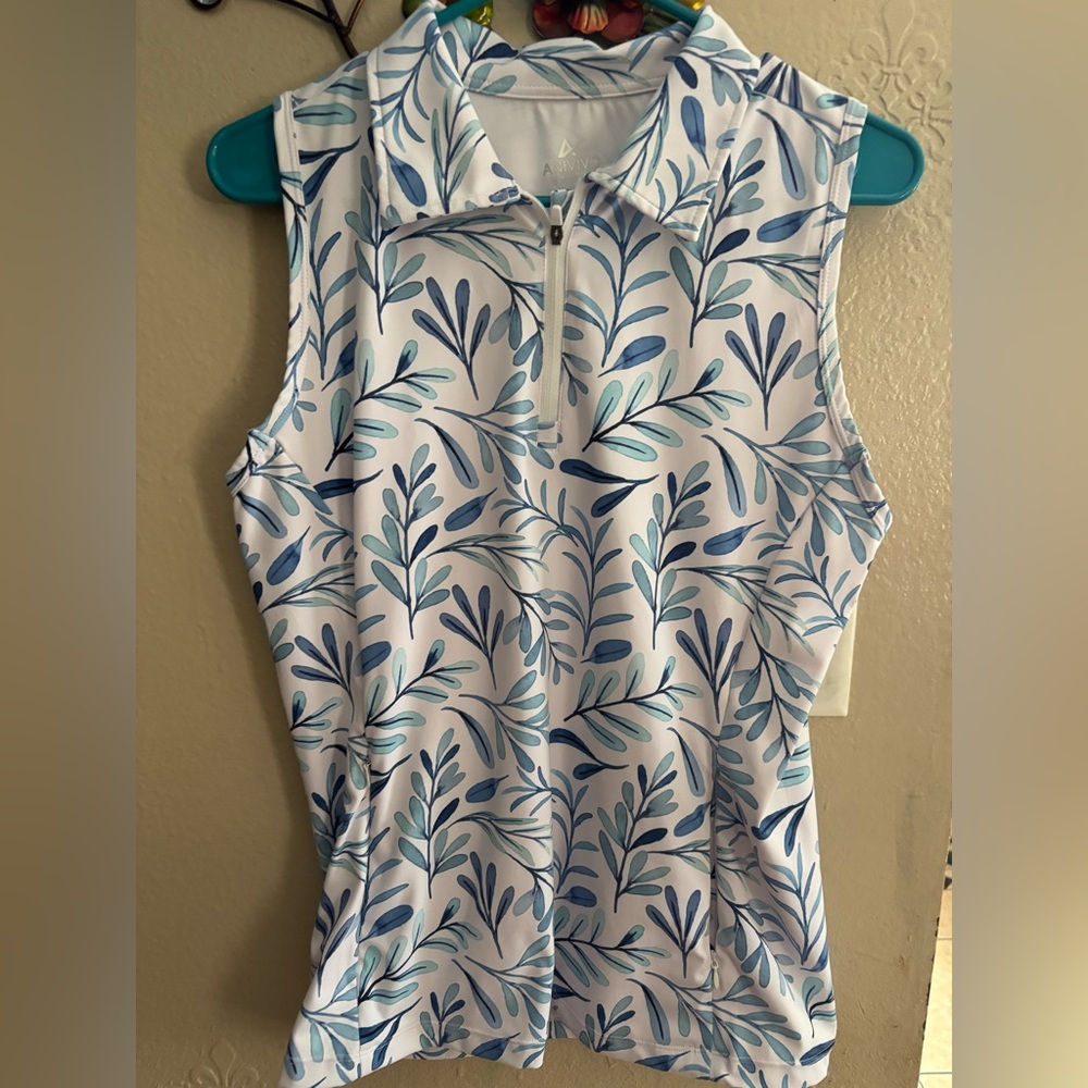 Blue Zippered Sleeveless Polo Tank Top tennis shirt ANIVIVO size M